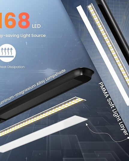 LED Desk Lamp with Clamp, Desk Light, Adjustable Brightness & Color Temperature, Modern Architect Clip on Lamp with Memory & Timer Function, Clamp Light for Study, Work, Home, Office, 15W - LeafyLoom