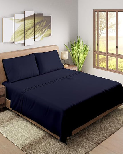 Purity Home Organic 100% Cotton King Size Sheets Set Navy, Percale Weave King Bedding Set, Crisp, Cooling & Breathable Navy Bed Sheets King Size, Fits Mattress Upto 16" Deep Pocket - LeafyLoom