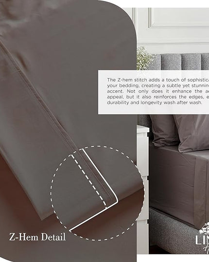 100% Cotton Percale Sheets California King Size, Charcoal, Deep Pocket, 4 Pieces Sheet Set - 1 Flat, 1 Deep Pocket Fitted Sheet and 2 Pillowcases, Crisp Cool and Strong Bed Linen - LeafyLoom