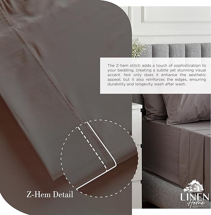100% Cotton Percale Sheets California King Size, Charcoal, Deep Pocket, 4 Pieces Sheet Set - 1 Flat, 1 Deep Pocket Fitted Sheet and 2 Pillowcases, Crisp Cool and Strong Bed Linen - LeafyLoom
