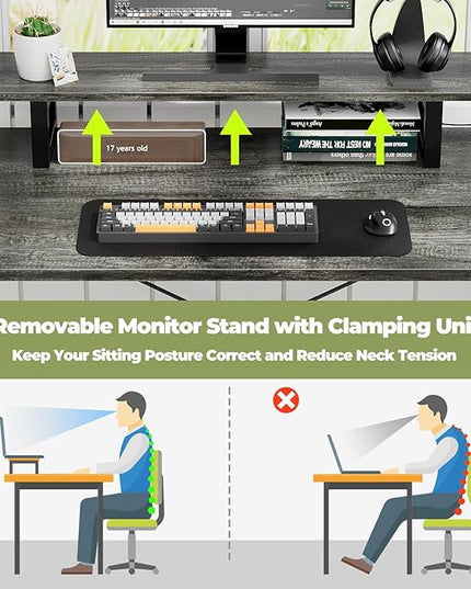 Homieasy L Shaped Computer Desk with Storage File Drawer, Reversible Home Office Desk with Recessed Power Strip and Led Strip, Corner Gaming Desk Work Study Table with Monitor Stand, Black Oak - LeafyLoom