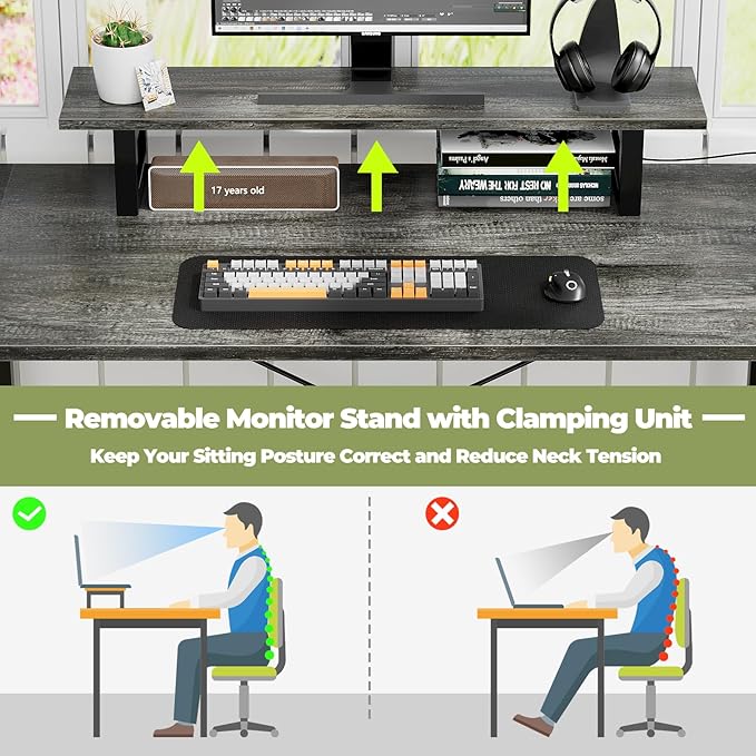 Homieasy L Shaped Computer Desk with Storage File Drawer, Reversible Home Office Desk with Recessed Power Strip and Led Strip, Corner Gaming Desk Work Study Table with Monitor Stand, Black Oak - LeafyLoom