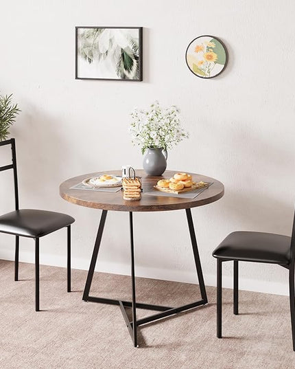 Dining Table Set for 2, Kitchen Table and Upholstered Chairs for 2, Round Dining Room Table Set with 2 Placemats, 3 Piece Dining Table Set for Small Space, Apartment, Studio, Rustic Brown - LeafyLoom
