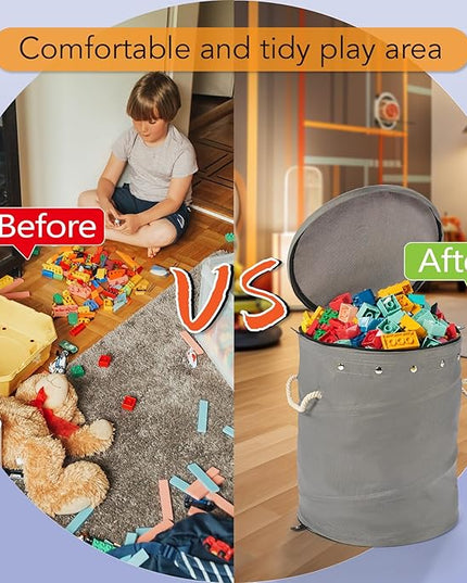 Toy Storage Basket + Play Mat for Kids Toy Chest Organizer Kids Toy Storage Organizer Foldable Big Storage Bins with Lids Large Toy Box for Boys Girls Toy Holders for Kids Rooms Nursery (Gray) - LeafyLoom