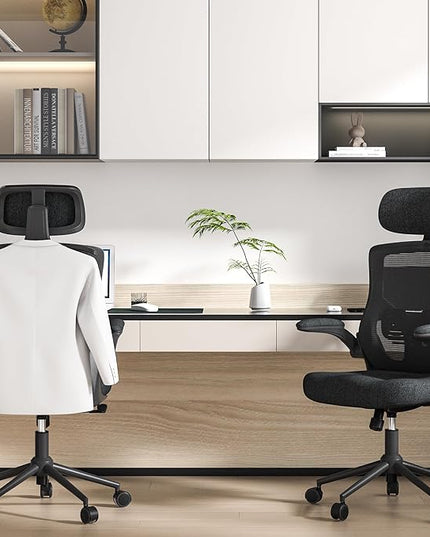 Ergonomic Office Chair, High Back Mesh Desk Chair with Thick Molded Foam Cushion, Coat Hanger, Adjustable Headrest, Lumbar Support, Tilt & Lock Function - Task Chair (All Black) - LeafyLoom
