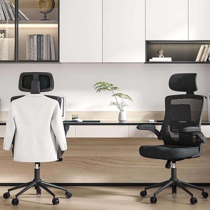 Ergonomic Office Chair, High Back Mesh Desk Chair with Thick Molded Foam Cushion, Coat Hanger, Adjustable Headrest, Lumbar Support, Tilt & Lock Function - Task Chair (All Black) - LeafyLoom