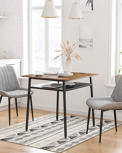 VASAGLE Dining Table, Square Office Desk with Storage Compartment, Industrial, 31.5 x 31.5 x 30.7 Inches,Brown - LeafyLoom