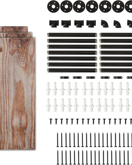 Industrial Wall Mounted Pipe Shelving,Rustic Metal Floating Shelves,Steampunk Real Wood Bookcases,DIY Bookshelf Hanging Shelves,Farmhouse Kitchen Bar Office Home Storage (4-Tier with 3 Boards,24in) - LeafyLoom