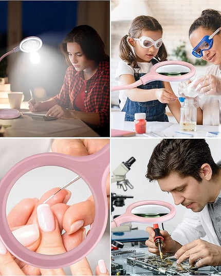 5X Magnifying Lamp，Lighted Magnifying Glass with Light and Stand Hands Free, Desk Magnifying Light, LED Magnifier Work Lamp for Women, Ladies, Kids Reading. - LeafyLoom