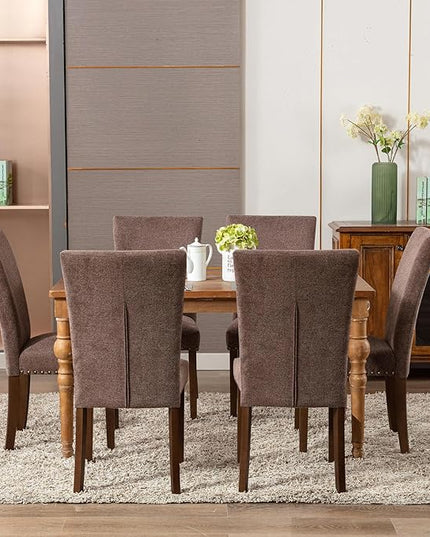 COLAMY Upholstered Parsons Dining Chairs Set of 4, Fabric Dining Room Kitchen Side Chair with Nailhead Trim and Wood Legs - Brown - LeafyLoom