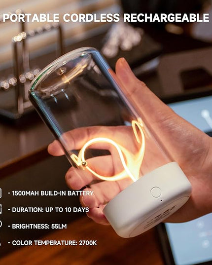Minimalist Tabe Lamp Mini Cordless and Rechargeable Desk Lamps with Breathing Effect 3 Levels Brightness Touch Control Ambient Light Unique Gifts Ideal for Men/Dad/Him 2 Packs (Gray+White) - LeafyLoom