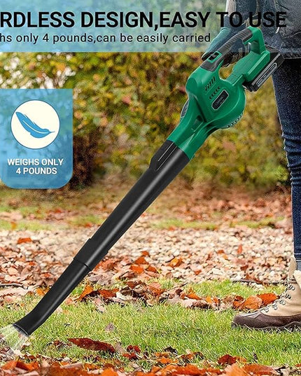 20V Cordless Leaf Blower with Battery and Charger, Leaf Blower Battery Operated, Rechargeable Electric Handheld Leaf Blower Variable Speed with 2 Tubes for Patio, Leaves Blowing-Green - LeafyLoom