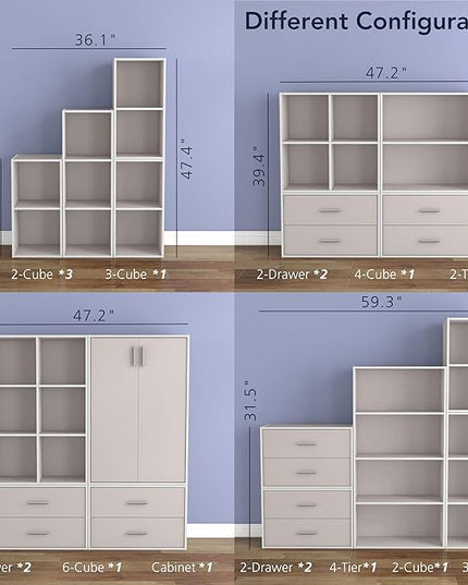 Apexa Stackable Wood Bookcase with Doors, Cube Storage Organizer Shelves, Small Food Pantry, Dorm Teen Room Decor & Bedroom, Home Office, Kitchen, 3-Tier Cabinet, Greige - LeafyLoom