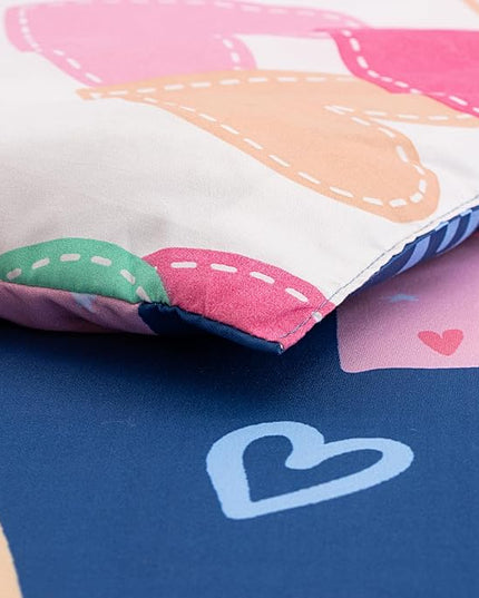 Btargot Lightweight Soft 3 Piece Rainbow Comforter Set with 2 Pillow Covers, Cartoon Love Hearts Suns and Stars Bedding Set for Girls Boys Kids, Queen Dark Blue - LeafyLoom