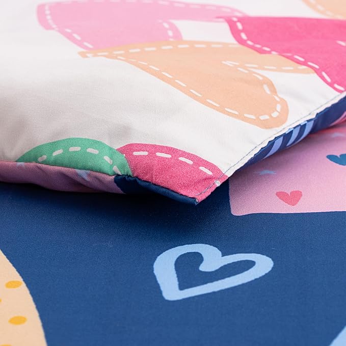 Btargot Lightweight Soft 3 Piece Rainbow Comforter Set with 2 Pillow Covers, Cartoon Love Hearts Suns and Stars Bedding Set for Girls Boys Kids, Queen Dark Blue - LeafyLoom