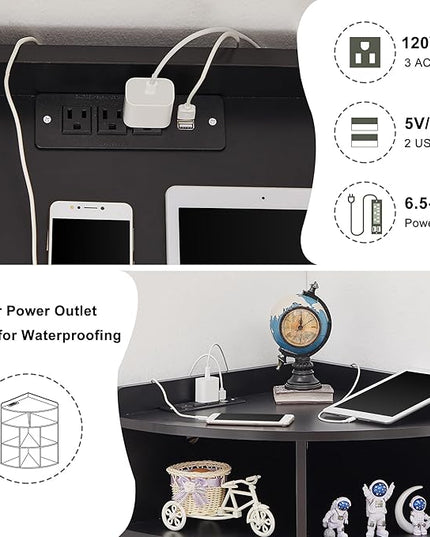 Vecelo 3-Tier Corner Cabinet with USB Outlet, 8 Cubbies Wooden Cube Storage Organizer, Corner Bookshelf Units for Playroom, Bedroom, Living Room, Black - LeafyLoom