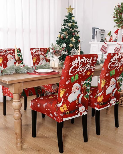 U'Artlines Christmas Chair Covers Set of 6, Removable Washable Merry Christmas Dining Chair Seat Covers Stretch Protector Slipcovers for Dining Room Kitchen Holiday Party Decor, Santa Claus UArtlines