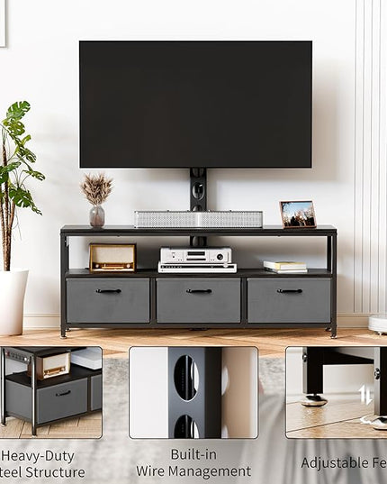 JUSTOGO TV Stand with Mount and Power Outlet, TV Stand Mount with Storage for Living Room, Entertainment Center with LED Lights for 45/55/60/65 inch TVs, Height Adjustable Media Console, Black - LeafyLoom