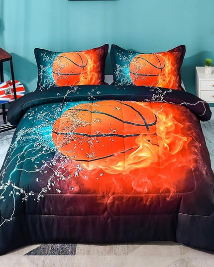 Andency Basketball Comforter Twin(66x90 Inch), 2 Pieces(1 Basketball Comforter, 1 Pillowcase) Sport Microfiber Basketball Comforter Set Bedding Set for Kids Boys Teens - LeafyLoom
