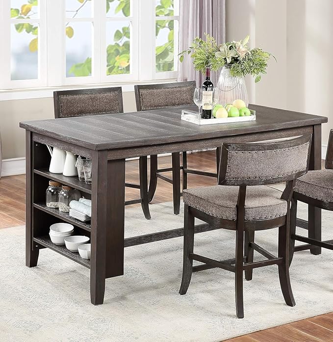 NicBex 60Inch Rectangular Dining Table,Counter Height Kitchen Table with Solid Wood Tabletop and Storage Shelves for 4 to 6,Dining Room Table for Kitchen,Dining Living Room,Easy Clean,Espresso - LeafyLoom