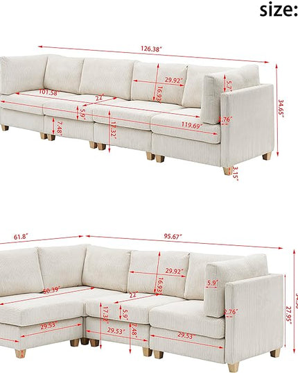 Free Combination Convertible Modular Sectional Sofa with Movable Ottoman, L Shaped Reversible Sleeper Corner Couch with Solid Wood Legs, Comfy Corduroy Upholstered Sofa&Couches for Living Room - LeafyLoom