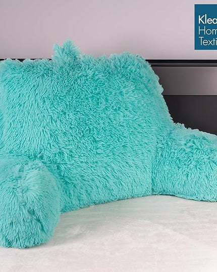 Klear Vu Shaggy Reading Pillow Back Rest Body Pillow for Adults and Kids, Lumbar and Arm Support on Bed, Chair, Couch, Sofa and Floor, 30" x 21", One Size, Aqua - LeafyLoom