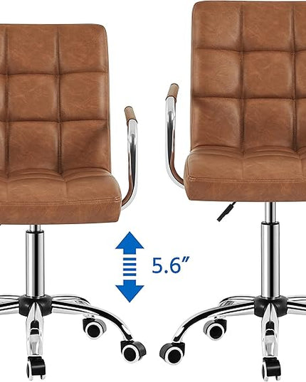 Yaheetech PU Leather Office Desk Chair Mid Back Height Adjustable Chair Comfortable Computer Swivel Chair w/Armrests, Retro Brown - LeafyLoom