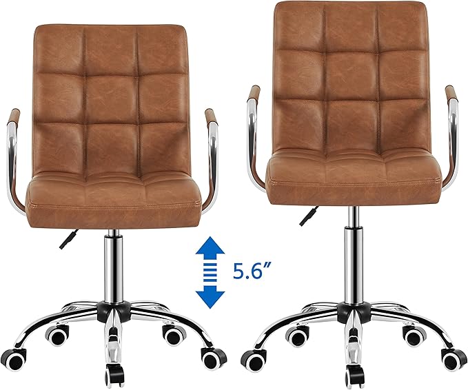 Yaheetech PU Leather Office Desk Chair Mid Back Height Adjustable Chair Comfortable Computer Swivel Chair w/Armrests, Retro Brown - LeafyLoom