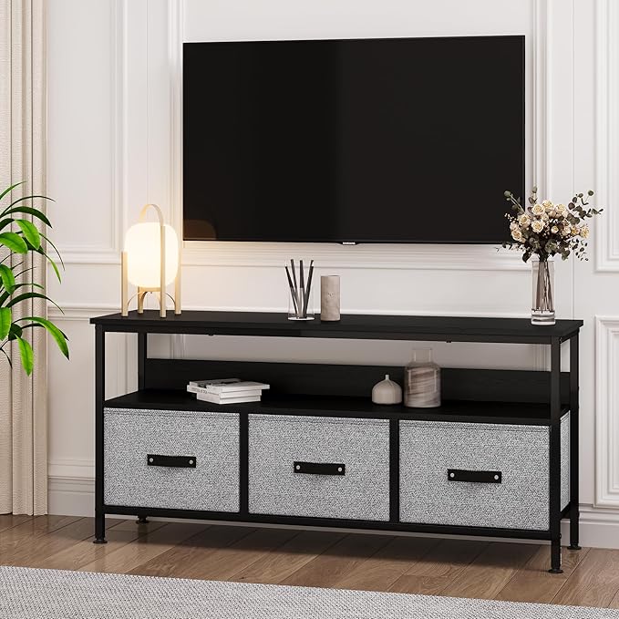 IDEALHOUSE Dresser TV Stand, Entertainment Center with Storage, 55 Inch TV Stand for Bedroom Small TV Stand Dresser with Drawers and Shelves, TV & Media Console Table Furniture for Living Room, Grey - LeafyLoom