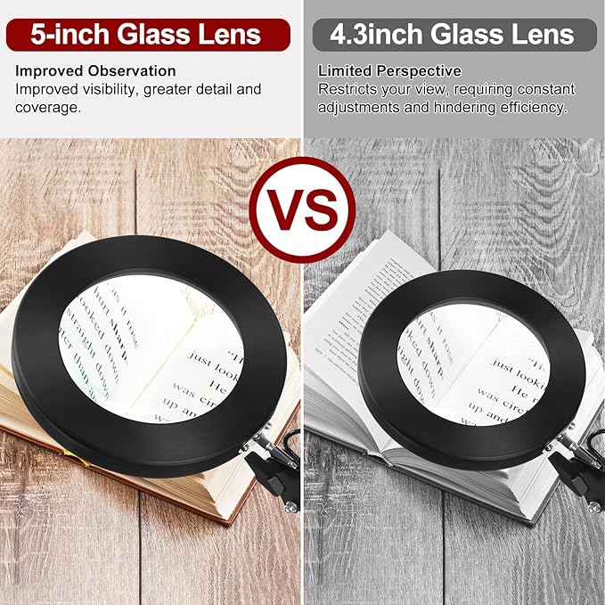 12X Magnifying Glass with Light and Stand,5 Inches 2-in-1 Lighted Magnifier with Clamp 5 Color Modes LED Desk Lamp,Hands Free for Craft Hobby Reading Painting Sewing Close Work (5 Inches) - LeafyLoom