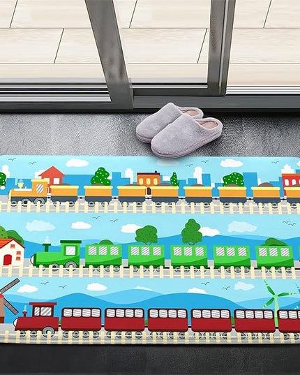 Train Rug Car Rug Play Mat Truck Rugs for Boys Room Kids Car Rug Truck Car Rug Car Carpet for Kids Kids Rugs for Playroom Car Rug for Boys Room,Light Blue 2'×3' - LeafyLoom