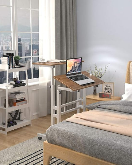DlandHome Mobile Standing Desk Stand Up Desk Rolling Desk, Stand Sit Desk Mobile Computer Desk Adjustable Standing Desk 23.6inches Table Workstation Mobile Desk Cart Tray Oak - LeafyLoom
