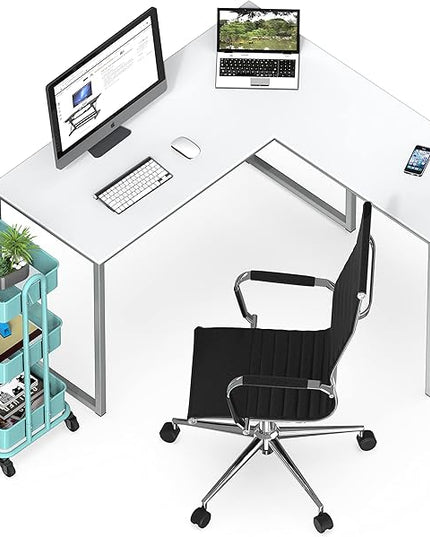 SHW 48-Inch Mission L-Shaped Home Computer Desk, White - LeafyLoom