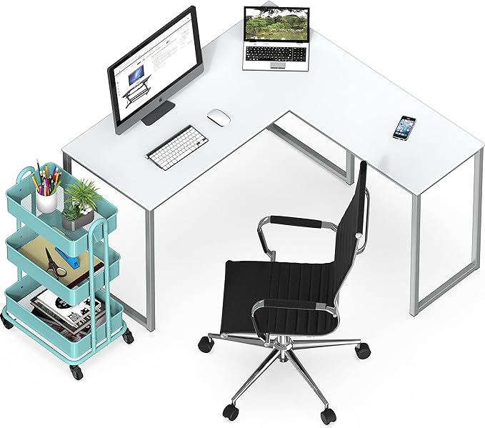 SHW 48-Inch Mission L-Shaped Home Computer Desk, White - LeafyLoom