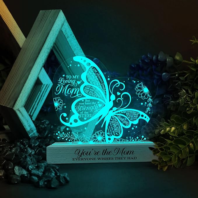 Gifts for Mom from Daughter Son | Mom Birthday Gifts | Acrylic Night Lamps for Mother | Things to Get Your Mom on Valentines Day, Thanksgiving, Christmas, Mothers Day | Butterfly Shaped - LeafyLoom