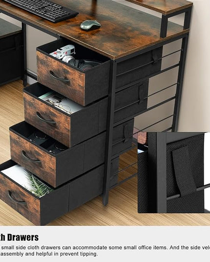 TOPSKY Compact Computer Desk with Storage Shelf/Cloth File Drawer for Letter Size/Monitor Stand Study Table for Home Office (Rustic Brown, 61.6 inch) - LeafyLoom