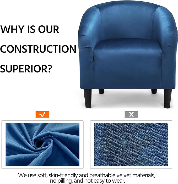 Yaheetech Club Chair, Velvet Accent Chair Upholstered Barrel Chair Sitting Chair with Armrest and Low Back for Living Room Bedroom, Pagoda Blue - LeafyLoom