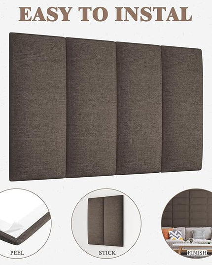 Twin Full Headboard, Wall Mounted Peel and Stick Headboard, Upholstered Tufted Bed Headboard for Twin Size Bed, Floating Dorm Bedroom Tall Headboard Soundproof Wall Panels (6 Panels, 10"x24") - LeafyLoom