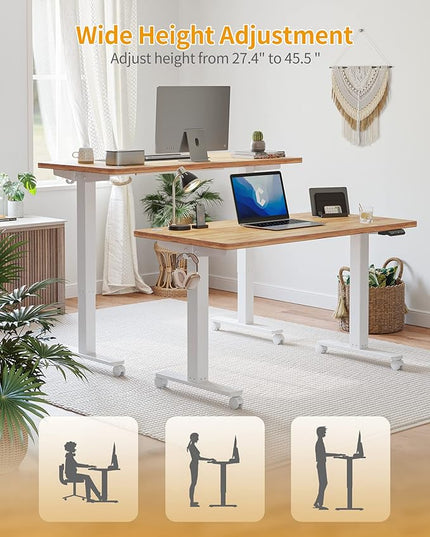 CubiCubi Electric Standing Desk, 55 x 24 Inches Height Adjustable Sit Stand Desk, Ergonomic Home Office Computer Workstation, Light Rustic Brown - LeafyLoom