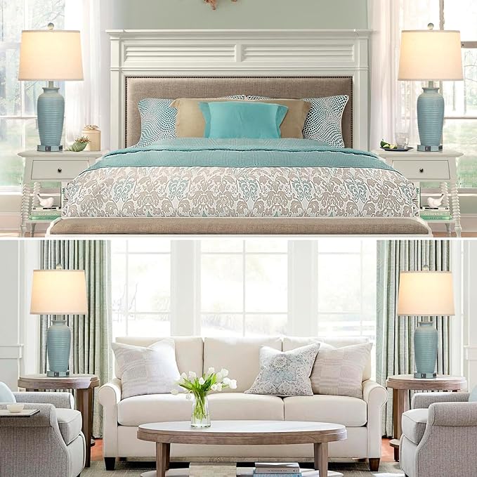 25" Farmhouse Jar Table Lamps Set of 2, 3 Way Touch Control Rustic Bedside Lamps with USB A+C Ports & AC Outlet, Pot Nightstand Lamps for Bedroom Living Room (LED Bulbs Included) - LeafyLoom