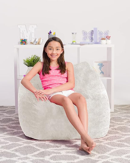 Posh Creations Structured Comfy Bean Bag Chair for Gaming, Reading, and Watching TV, Coronado Chair, Rabbit Fur - Cream, Faux Rabbit Fur - Cream - LeafyLoom