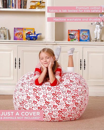 Aubliss Stuffed Animal Bean Bag Storage Chair, Beanbag Covers Only for Organizing Plush Toys, Turns into Bean Bag Seat for Kids When Filled, Large 38"-Canvas Pattern Heart - LeafyLoom