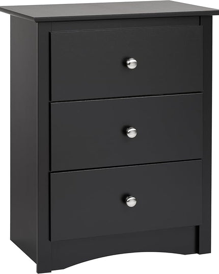Prepac Sonoma Traditional Tall Nightstand Side Table with 3 Drawers, Functional Tall 3-Drawer Bedside Table 16" D x 23" W x 29" H, Black, BDC-2403 - LeafyLoom