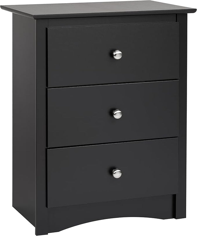 Prepac Sonoma Traditional Tall Nightstand Side Table with 3 Drawers, Functional Tall 3-Drawer Bedside Table 16" D x 23" W x 29" H, Black, BDC-2403 - LeafyLoom