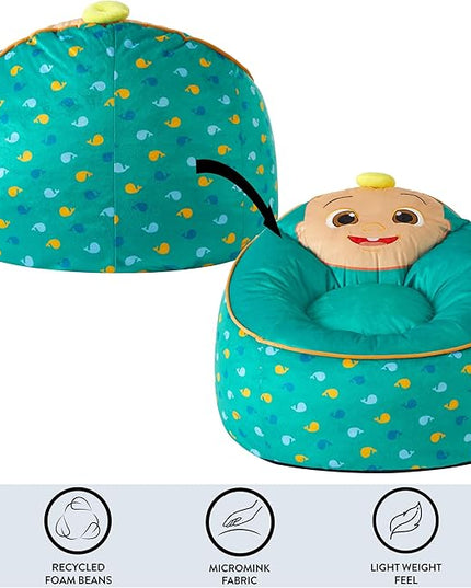 Idea Nuova Cocomelon Hillside by pod Kids Plush Bean Bag Chair, 24"x24"x25,Ages 3+ - LeafyLoom