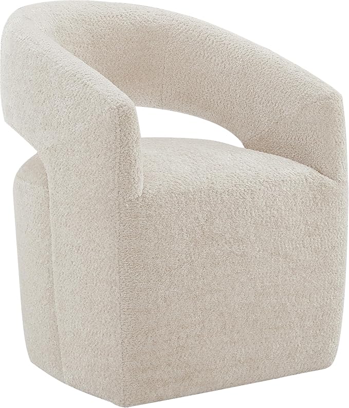 Dining Chairs with Casters Upholstered Modern Armchair with Rollers for Diningroom Bedroom Livingroom Reading Room, 32.25''H, Beige - LeafyLoom