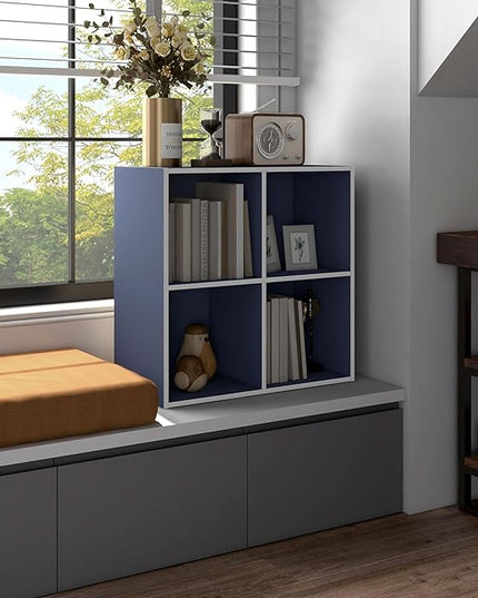 Apexa 4 Cube Storage Organizer Shelves, Stackable Wood Bookcase Fits Cubby Bins for Organization, Dorm Teen Room Decor & Home Office, Steel Blue - LeafyLoom