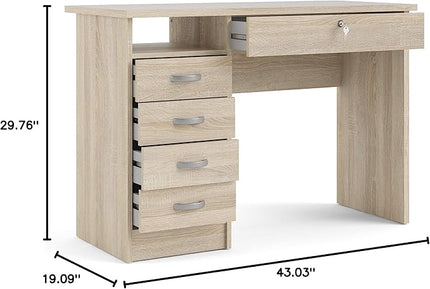 Tvilum, Oak Structure Walden Desk with 5 Drawers - LeafyLoom