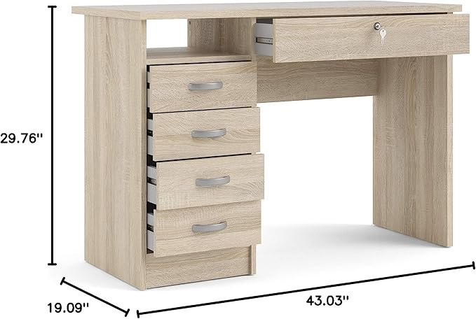 Tvilum, Oak Structure Walden Desk with 5 Drawers - LeafyLoom