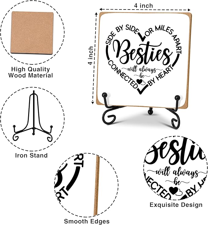 Friend Gifts for Women Birthday, Friendship Gifts Desk Decor Wood Plaque with Stand, Long Distance Relationships Bestie Gift -A34 - LeafyLoom
